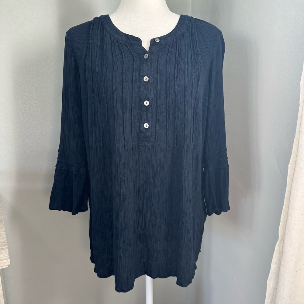 J. Jill Women’s Blouse, Navy Blue, Henley, Lightweight, Viscose Rayon, Small‎